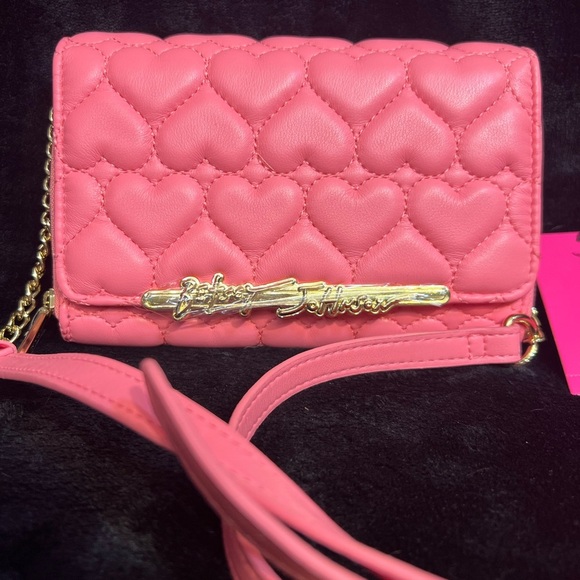 🩷BETSEY JOHNSON Heart Quilted Pink Crossbody & XOLEAH Key Chain Card Wallet🩷NWT - Picture 7 of 17